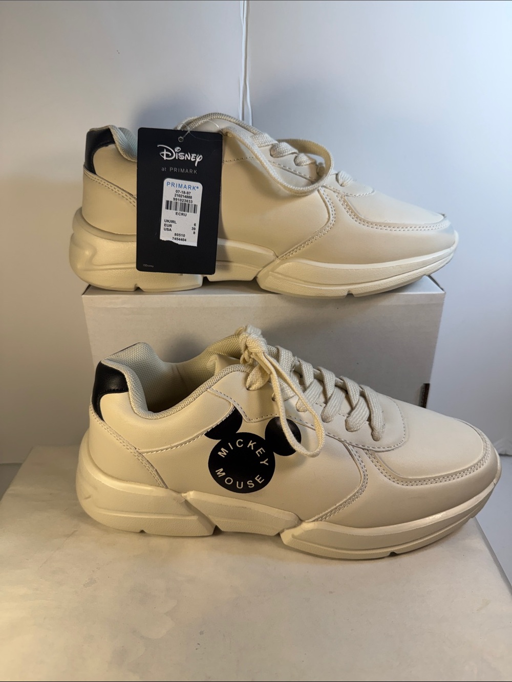 Primark Cream Mickey Mouse Chunky Sneakers with Black Detail